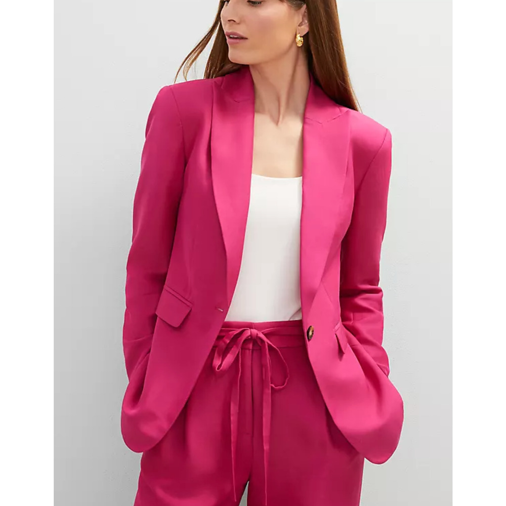 NWT ANN TAYLOR PINK STUDIO COLLECTION ONE BUTTON FITTED LONG BLAZER JACKET 12